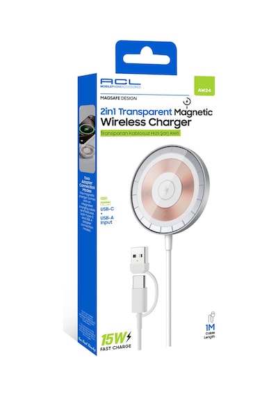 Acl Aw24 15w Magsafe Uyumlu Manyetik Kablosuz Hızlı Şarj Aleti, Usb-c & Usb-a Çift Girişli 1 Metre K