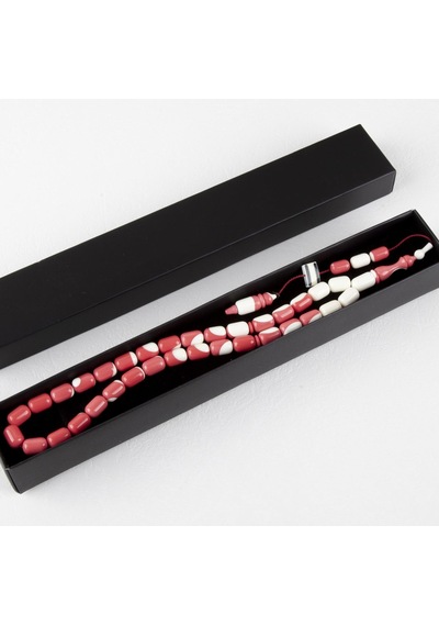 Eski Katalin Bilardo Top Obje No:11 Kapsül Kesim 7x10.5mm Tespih Kırmızı - Beyaz
