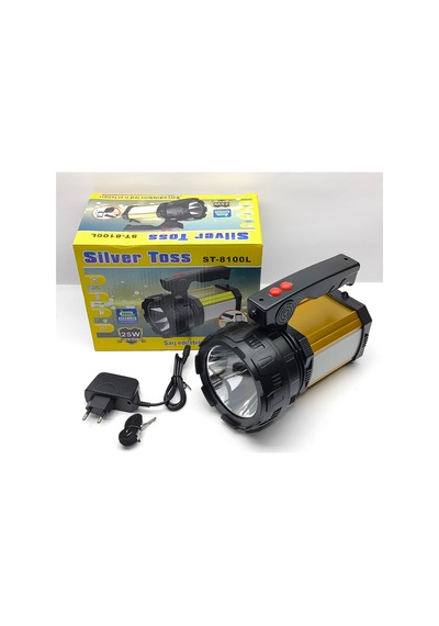 Silver Toss St-8100l 25w Şarjlı El Feneri 2500 Lümen Yan Led Aydınlatmalı Powerbank Sarı