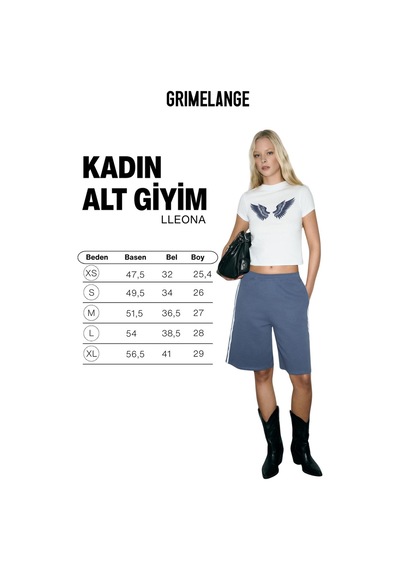 Grimelange Lleona Kadın Şerit Detaylı Çift Cepli Organik Pamuklu Regular İndigo Şort İndigo