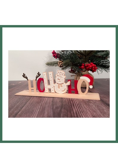 En-cag Ho Ho Ho Yazılı Yılbaşı Dekoru Üç Parçalı Noel Masa Süsü Bss Standart