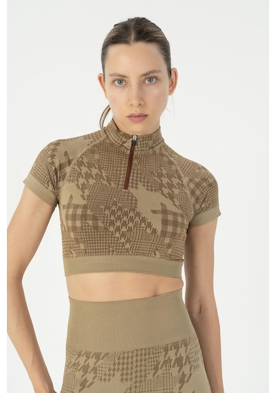 Maraton Slimfit Kadın Bisiklet Yaka Vizon Crop Top Vizon