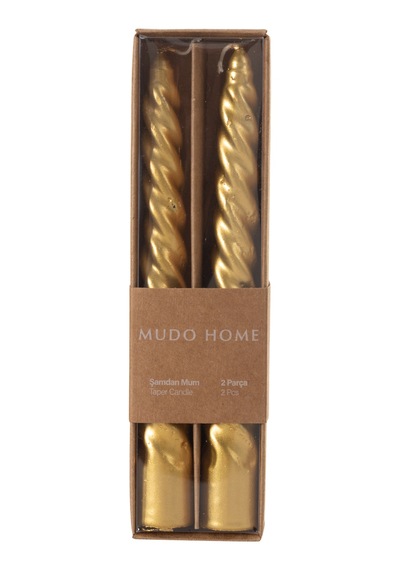 Mudo Home 2li Burgulu Şamdan Mum Gold 18cm 6355028