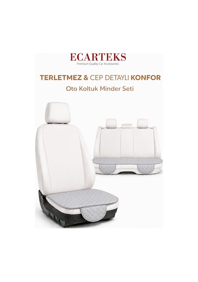 Ergonomik Cepli 3 Parça Oturak Deri Oto Minder Seti Gri