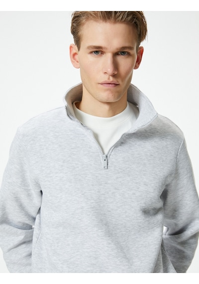Koton Yarım Fermuarlı Sweatshirt Basic Dik Yaka Ribanalı Uzun Kollu Gri 4sam70002mk Gri