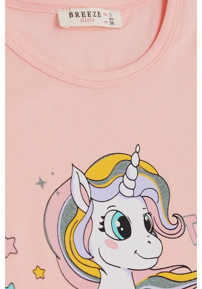 Breeze Kız Çocuk Tişört Sihirli Unicorn Baskılı 1.5-5 Yaş, Somon-somon Somon