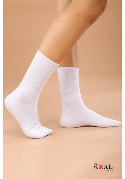 Kral Socks Unisex Beyaz 12 Çift Pamuklu Tenis Spor Uzun Soket Boy Çorap Beyaz