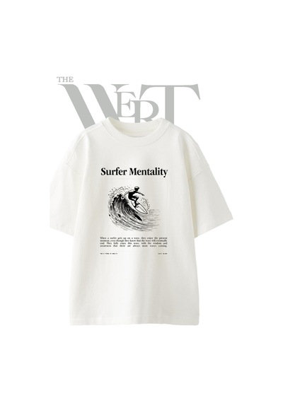 Thewert Surfer Wave 1 Tasarım Baskılı Ünisex Beyaz Oversize T-shirt