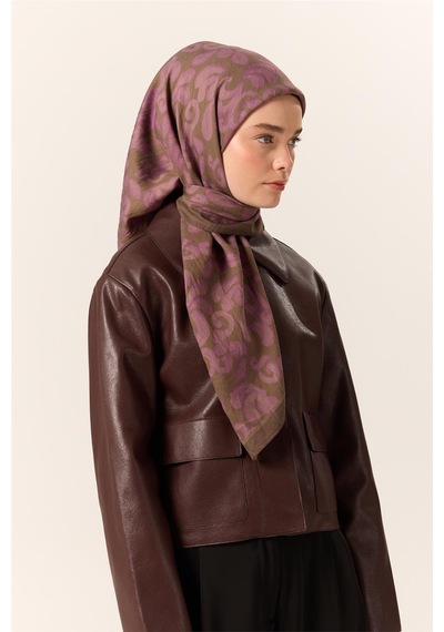 Silk Home Viskon Karışımlı Velora Eşarp Olive-eflatun Desenli Yumuşak Dokulu Tok Duruşlu 90x90 Çok Renkli