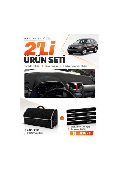 E-biz Honda Cr-v 2007-2012 Uyumlu Torpido Örtüsü + Tay Tüyü Bagaj Çantası Seti - Siyah-gri - Ho015