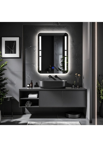 Drayno Beyaz Led'li Lazer Kumlamalı Lavabo & Banyo Aynası Dokunmatik Sensörlü 100 X 75 Cm