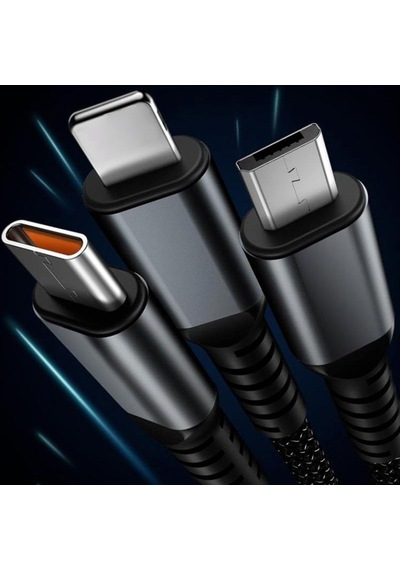3'ü 1 Arada Usb Kablosu Hızlı Şarj, Şeffaf Aydınlık 100w Süper Hızlı Şarj Kablosu, Dayanıklı Naylon Örgü, Tip-c, İphone Ve Android Cihazlar İçin Şarj Çözümü
