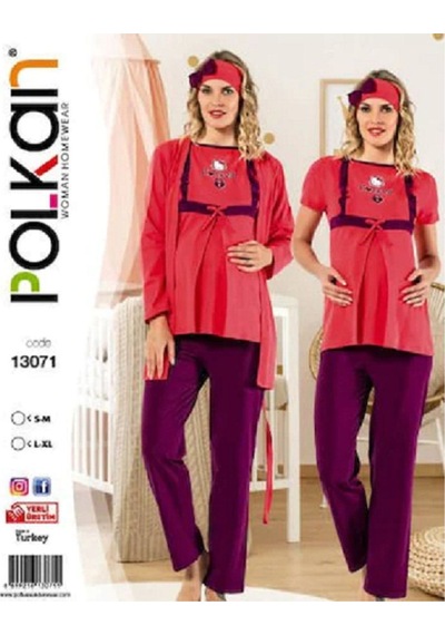 Polkan Pijama Polkan 13071 Hamile Pijama 3 Lü Pijama Takım