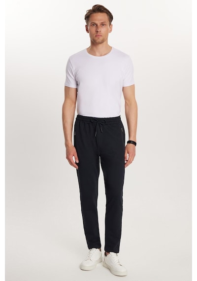 Tudors Unisex Standart Fit Pamuklu 2 İplik Fermuar Cepli Lastikli Bağlamalı Düz Paça Lacivert Eşofman Altı-34053 Lacivert
