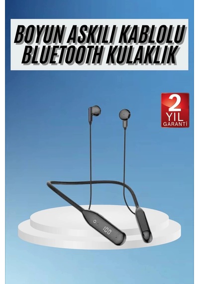 Mey İthalat 100 Saat Kablolu Boyun Askılı Dijital Göstergeli Bluetooth Kulaklığı