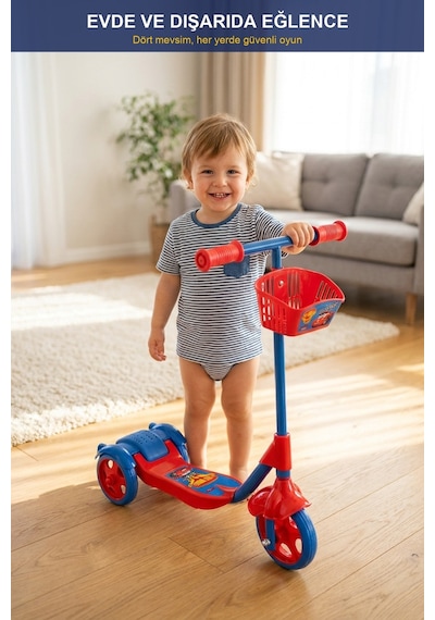 Çocuk Scooter 3 Tekerlekli Frenli Sepetli Dengeli İlk Scooter, Ayarlanabilir Gidon 3+ Yaş Kırmızı