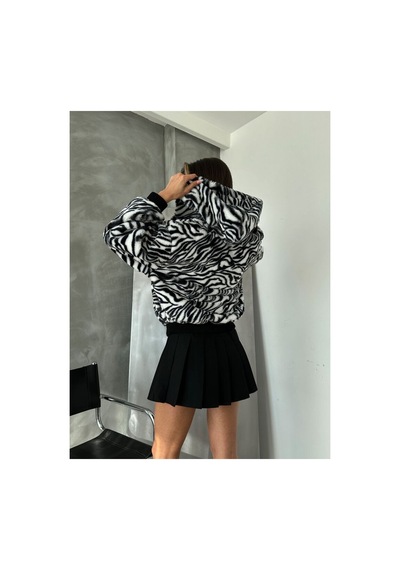 Verymoda Leopar Baskılı Peluş Mont F1650 Siyah Zebra