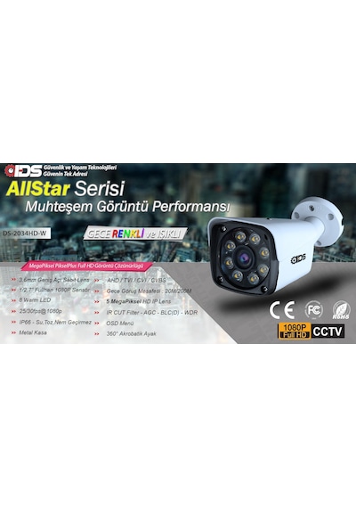 Ids 8 Kameralı 5mp Sony Lensli 1080p Fullhd Gece Renkli Full Kamera Seti Su Geçirmez Cepten İzle