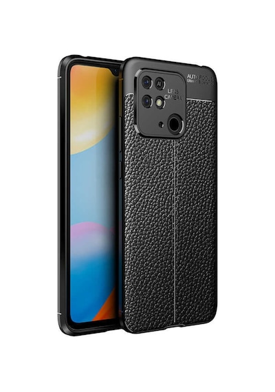Fibaks Redmi 10c/poco C40 Uyumlu Kılıf Kamera Korumalı Deri Görünümlü Dikiş Desenli Kapak