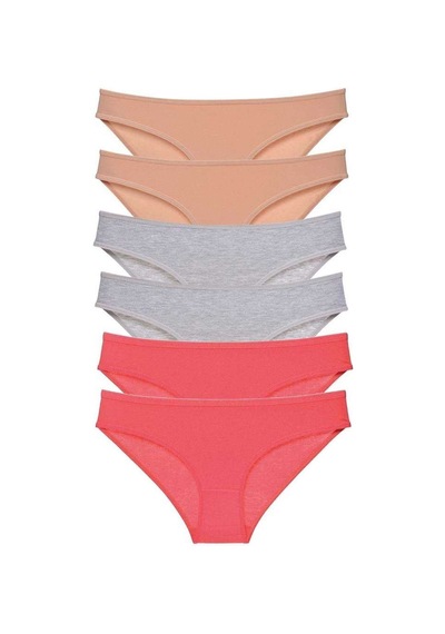 6 Adet Süper Eko Set Likralı Kadın Slip Külot Ten Gri Fuşya Beden: L Standart