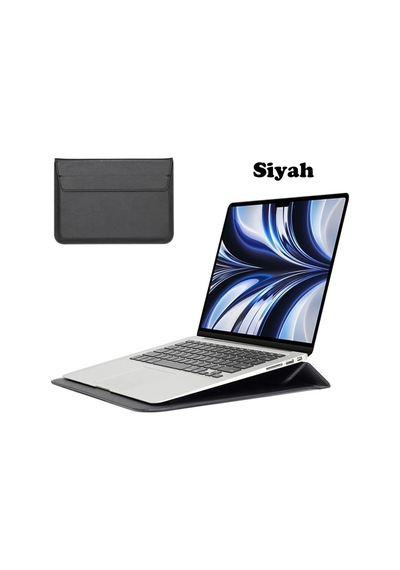 Apple Uyumlu MacBook Pro Air 13 M1-m2 2020/2022 A2179-a2337-a2338-a2251-a2159-a1989-a1708 Deri Mıknatıslı Çanta Siyah
