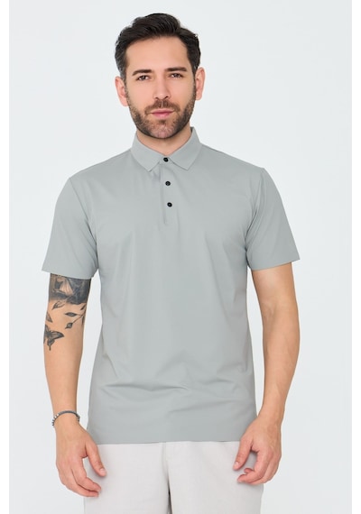 Açık Gri Üç Düğmeli Polo Yaka Erkek Tişört Grey