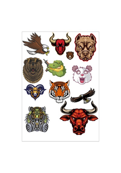Agresif Hayvanlar Sticker Set-6 11 Parça Telefon, Tablet, Defter, Laptop Sticker