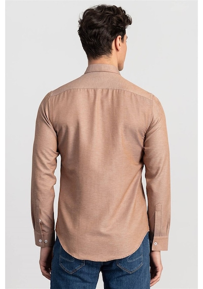 Tudors Slim Fit Dar Kesim Oxford Spor Erkek Gömlek-20325 Kum Rengi