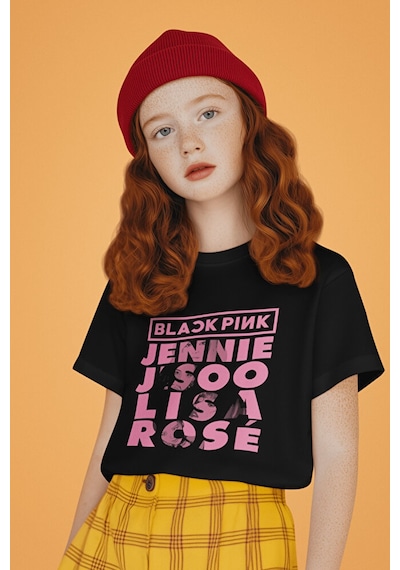 Sevbano Blackpink Müzik Grubu Baskılı Unisex Çocuk Tişört 1-12 Yaş Siyah