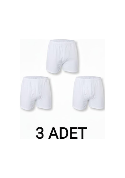 Enmodaiçgiyim 3 Adet Beyaz %100 Pamuk Rahat Kesim Erkek Paçalı Külot Boxer
