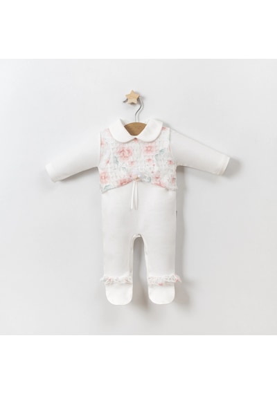 Lamato Baby Baskılı Gül Detaylı Dantelli Kız Bebe Tulum SOMON