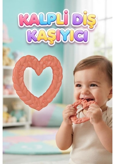 Kalp Şekilli Esnek Bpa İçermeyen Kabartılı Pastel Renkli Oyuncak Bebek Diş Kaşıyıcısı Turuncu