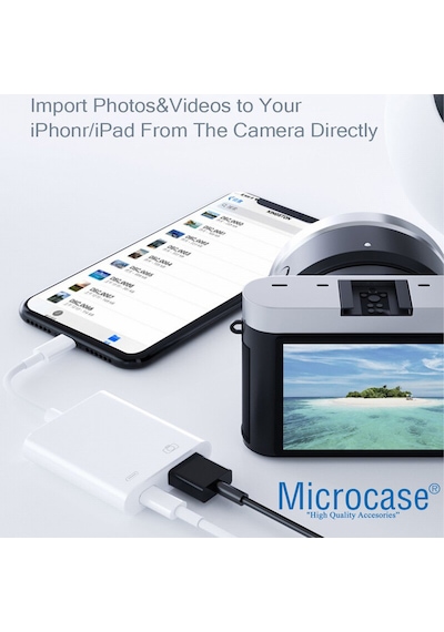 Microcase USB 3.0 Apple Uyumlu iPhone iPad Lightning Şarj ve Kamera Adaptörü -AL3187