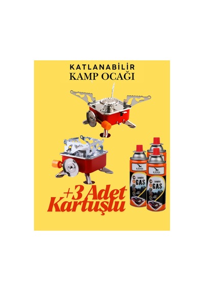 Portatif Kamp Ocağı - Tek Gözlü Manyetolu Piknik Ocağı - Kartuşlu Mini Ocak - Kırmızı +3 Kartuşlu Kırmızı Kırmızı