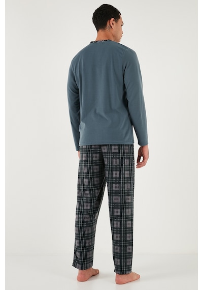Buratti Kareli Yumuşak Dokulu Regular Fit Uzun Kollu Erkek Pijama Takımı 609611060 Gri