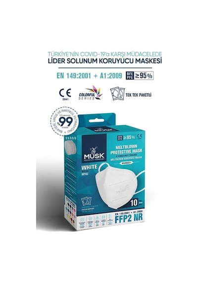 Musk Ffp2 Maske Beyaz Renk 50 Adet