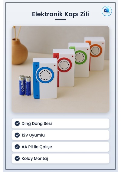 Elektronik Kapı Zili Ding Dong 12v Aa Pil Uyumlu Ev Ofis Dükçan Ç