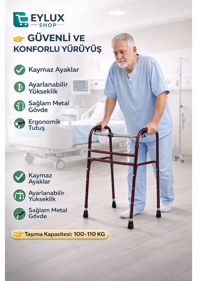 Eylux Hasta Yürüteci Walker Yürüteç 4 Ayaklı Metal 22 Mm Yürüteç Ayarlanabilir Boy Walking Aid Product