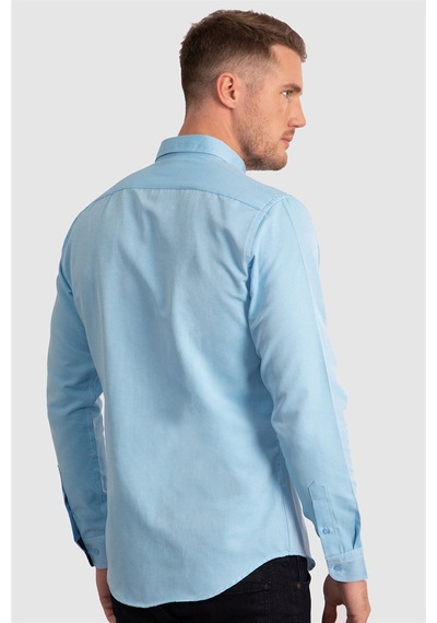 Tudors Slim Fit Dar Kesim Uzun Kol Erkek Gömlek-23468 Turkuaz