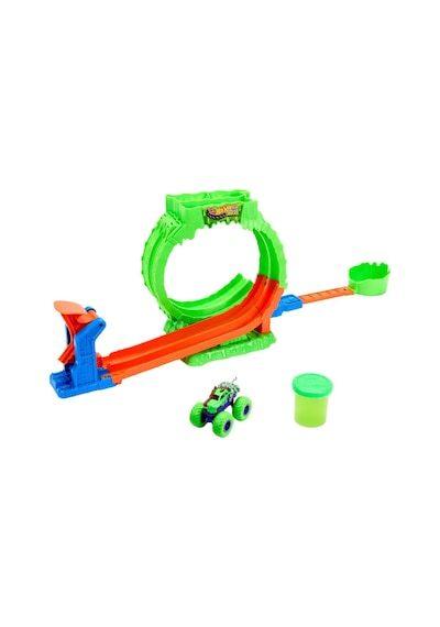 Hot Wheels Monster Trucks Mutant Kaosu Çemberde Yarış Oyun Seti, 1:64 Ölçekli Wreckin' Wolf, 110 Gramlık Slime, 2 Oynama Şekli, Jmk91