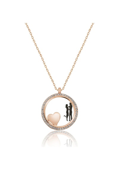 Sevgililer Kalp Aşk Halka Kolye Rose Gold Kaplama Gümüş Uvps100571