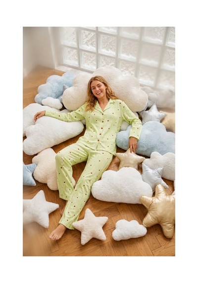 Fit Women Kadın Çeyizlik Puantiyeli Yeşil Pijama Takımı