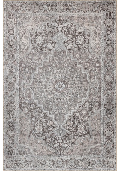 Artloop Stonart Klasik Eskitme Vintage Desenli Otantik Yıkanabilir Gri/kahverengi Halı Al 444 Gri-kahverengi