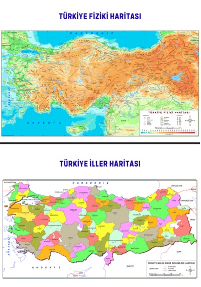 Laminasyonlu Türkiye Harita Seti Fiziki İller Bölgeler İklim 1