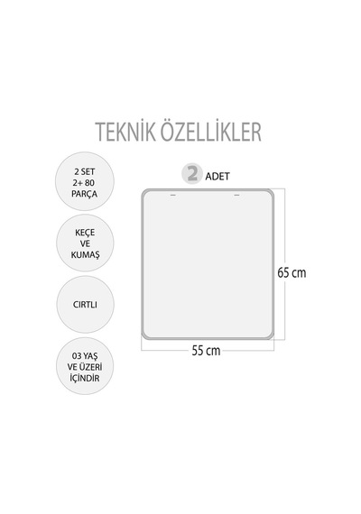 2 Set - 80 Parça Tox Rakamları ve Takvimi Öğreniyorum Keçe Cırtlı
