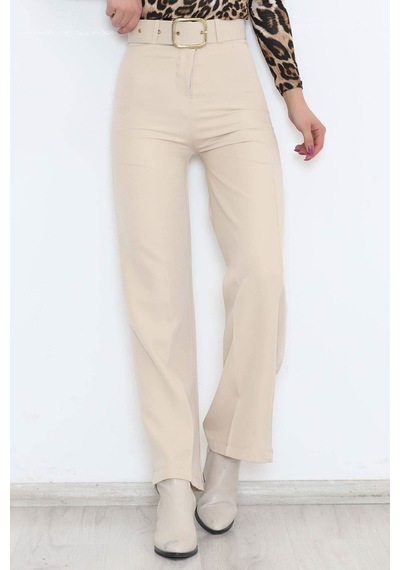 Bensu Store - Kemerli Palazzo Pantolon Bej - 24194.683. 001