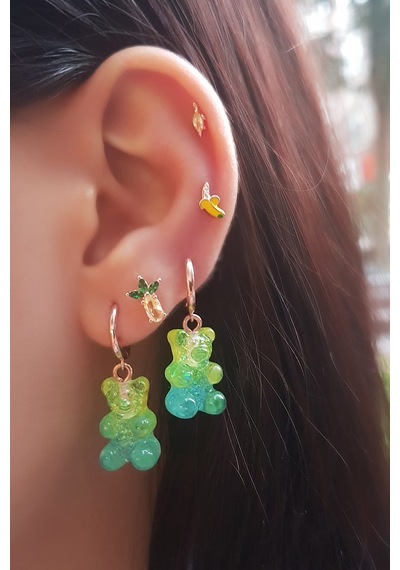 Tekli Ithal Banana Gümüş Piercing Küpe-5951 Gümüş