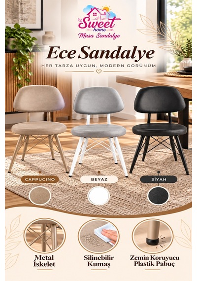 2 Adet Ece Metal Sandalye Cafe,restaurant,mutfak,salon,yemek Odası Sandalyesi Siyah