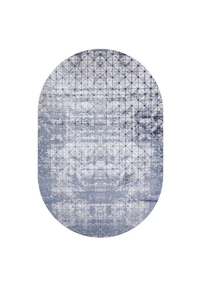 Parlak Saten Dokulu Poem Bambu Tuşe Modern Trend Oval Halı Pm06 Mavi