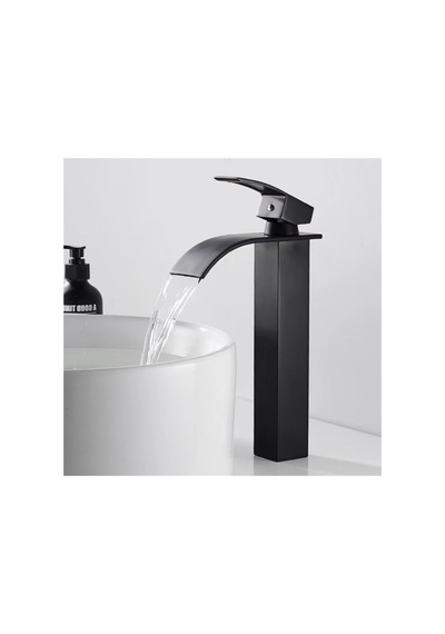 Rena Design Siyah Çanak Lavabo Bataryası Oval Çıkış Havza Model Uzun/yüksek Lavabo Musluğu Çift Girişli